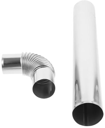 jojofuny Tuyau en Acier Inoxydable pour Évacuation de Fumée Poêle, Tube Droit et Adaptateur Coudé 60°, Kit Solide Argenté pour Conduit de Cheminée