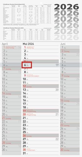BRUNNEN 3-Monatskalender 2026 | grau, 300×560 mm
