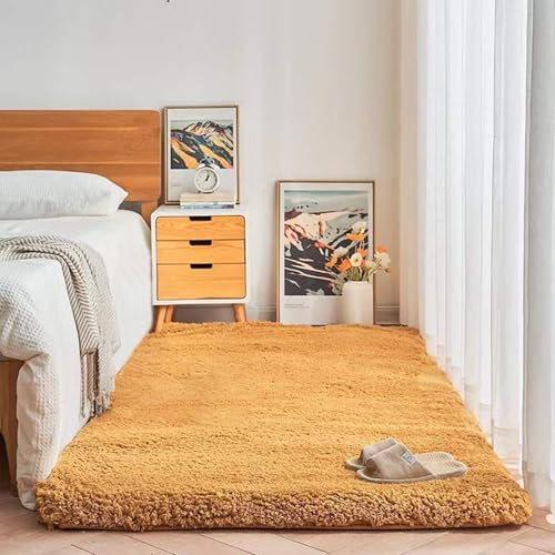 Alfombra grande de lana de oveja antideslizante y lavable para sala de estar, dormitorio y salón, alfombra moderna y suave en color beige, tamaño: 100 x 180 cm