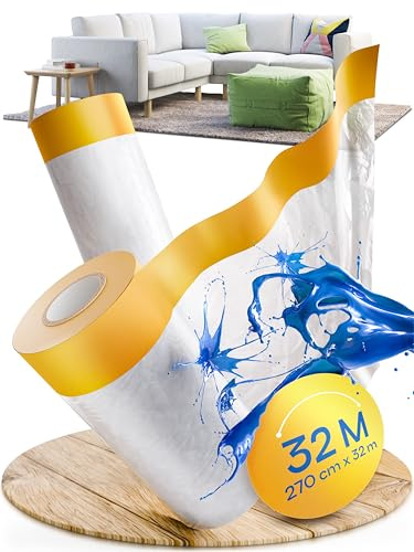 TOOLCORE® 2x Abdeckfolie mit Klebeband 270cm x 16m [Original Goldband] - Malerfolie mit Klebeband - Maler Abdeckfolie - Abdeckband mit Folie - Malerkrepp mit Folie