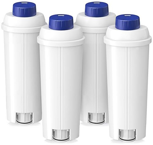 Ersatzwasserfilter kompatibel mit De'Longhi Kaffeemaschine DLSC002/SER3017/5513292811, ECAM/ESAM/ETAM/BCO/EC Serie, TÜV SÜD zertifiziert, Ersatzkartusche mit Aktivkohle & Ionenaustauschharz (4 Stück)