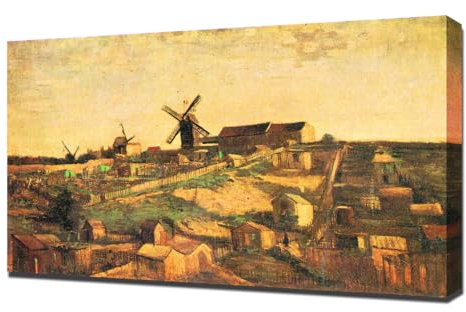 Der Montmartre Hügel mit Windmühlen von Van Gogh – Wandkunst – Leinwanddruck auf einem Holzrahmen – perfektes Bild für Wanddekoration