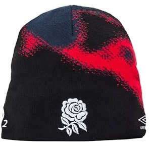 Offizielle England Rugby-Beanie-Mütze, Unisex, schwarze Mütze und rote Details für Erwachsene