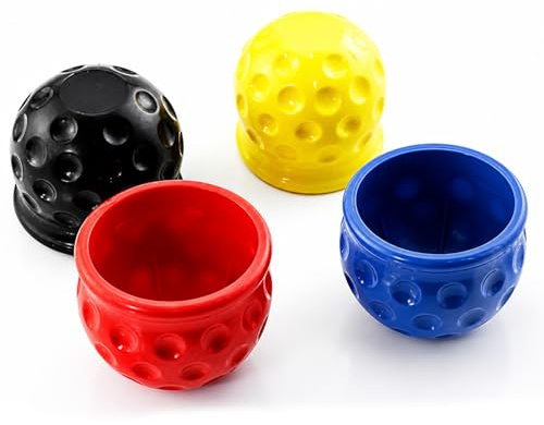 4Pcs Towing Hitch Cover,Trailer Hitch Ball Cover, 50mm Rubber Tow Ball Cover, Car Soft Ball Protect Tow Bar Ball, Case Hitch Ball Cover Cap for Trailer Car Truck RV, Black/Red/Yellow/Blue