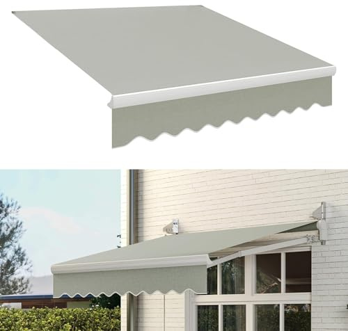 Toldo retráctil para exteriores, manual, resistente a los rayos UV, impermeable, para balcón, terraza con brazo extensible, disponible en colores negro, gris, azul y marrón, tamaños 3/4/5/6 m
