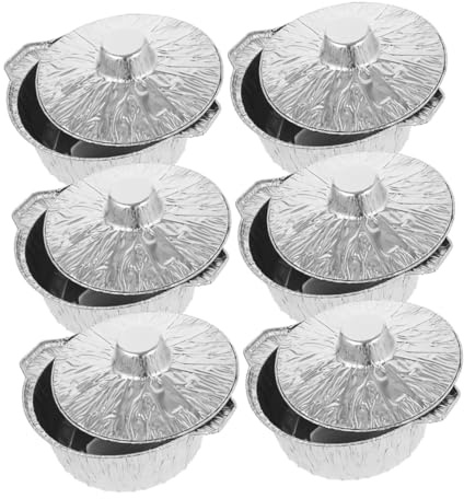 UTHCLO 6pièces Lot De Pots Aluminium Jetables Avec Couvercles Capacité De Ronds Pour Cuisiner Et Réchauffer