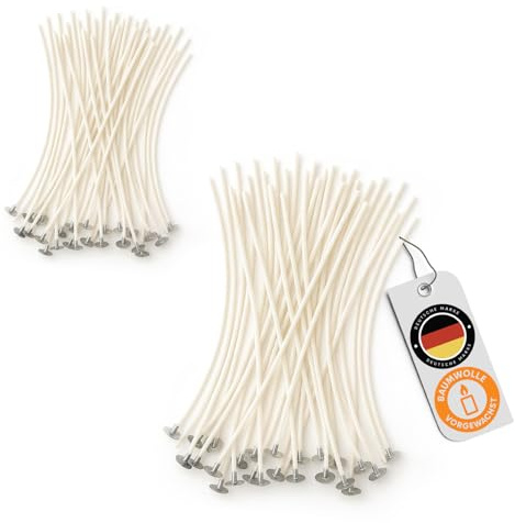 FALKENHORN® Kerzendochte Kombi Pack 10cm & 15cm – vorgewachst & mit Metallfuß – 100 Stück für DIY-Kerzenherstellung – geeignet für viele Wachsarten – ideal für Gläser & Formen