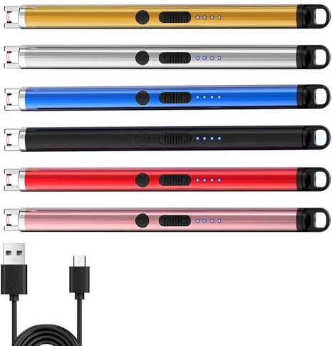 6 accendini a bastoncino, ricaricabili USB, accendino lungo, accendino elettrico, ricaricabile, antivento, senza fiamma, per campeggio, cucina, candele