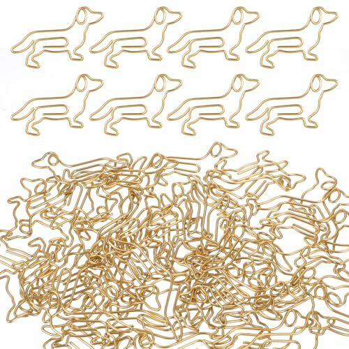 50 Stück Dackel Büroklammern,Gold Metall Kleine Klammern Dachshund Tiereform Lesezeichen Süße Papierklammern Hünd Deko Büroklammern Dackel Geschenke für Büro Schule Zuhause Hundeliebhaber