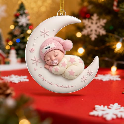 Personalisiertes Weihnachtskugel 2025 mit Baby Name, Acryl Weihnachtsdeko für Erstes Weihnachten, Personalisierte Geschenke Baby, Eltern des Neugeborenen