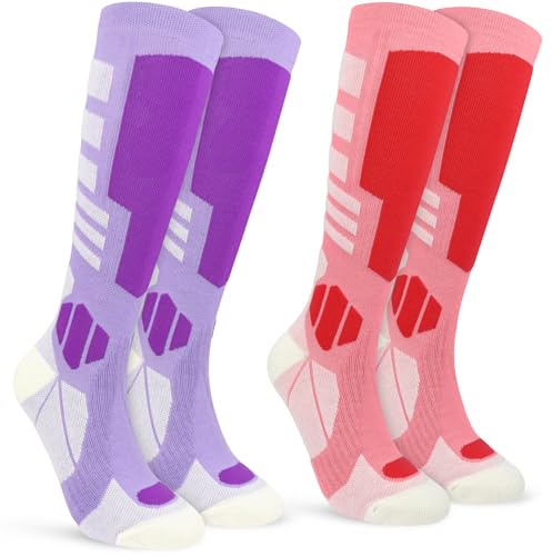 Smlper Womens 2 Pair Merino Wool Ski Socks,Thermal Warm Knee High Full Cushioned Thick Socks for Winter,Cold Weather,Snowboarding,Sports,Hiking,Skiing