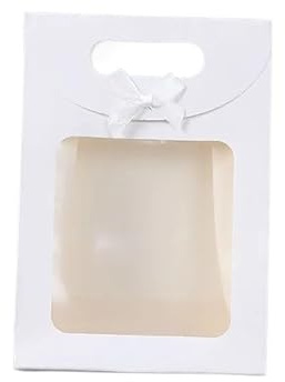 Bolsa de Regalo con Ventana Transparentes Bolsas de papel kraft con ventana transparente for bodas, cumpleaños, bautizos(White,14x20x7cm,50pcs)
