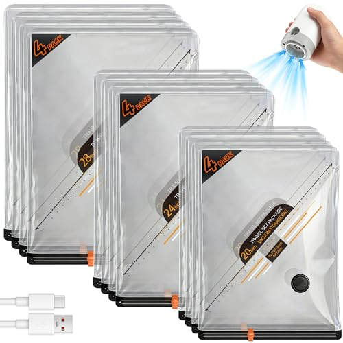 Vacuum Storage Bags for Travel with Rechargeable Cordless Pump, 12 Pack Fast Compression Packing Seal Bags for Clothes Bedding, Luggage, Backpack and Suitcase, Space Saver Storage Organizer, 4S/4M/4L
