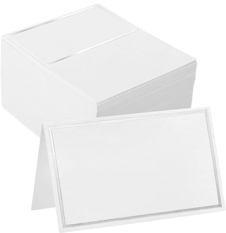 50 pcs tarjetas personalizadas, Borde plateado blanco rectangulares tarjetas mesa, Plegable Tarjeta de Lugar Asiento, aplicable a para Bodas, Banquetes, Comunion, Festival, Fiesta, Bautizo