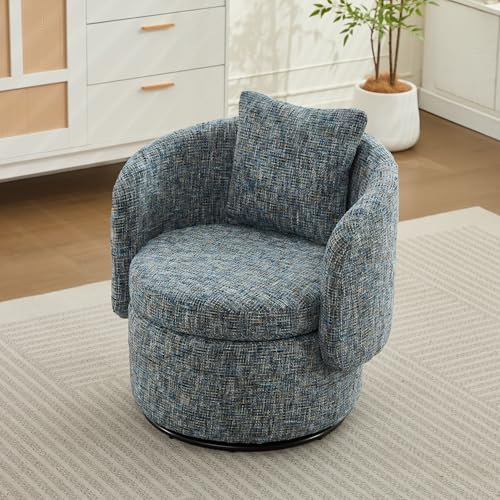 DRIXNO Drehsessel Sessel, Wohnzimmer Drehbarer, 360° drehbarer Akzentsessel mit verstecktem Stauraum und prallem Rückenkissen, Schminkstuhl Drehstuhl Polsterstuhl, Blau