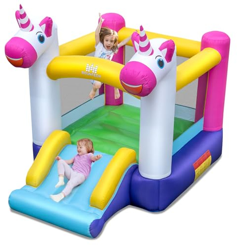 COSTWAY Hüpfburg mit Rutsche und Sprungbereich, kleine Bouncy Castle für Kinder, Innen- und Außenbereich, inkl. Tragetasche, Reparaturset, 260 x 195 x 219 cm