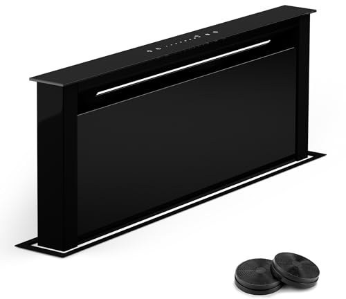 Klarstein Hotte Aspirante 75 cm, Hottes de Cuisine 2 en 1 à Aspiration Descendante, Débit d'Air de 714 m³/h, Modes de Ventilation, Eclairage LED, Tactile, Hotte Aspirante de Cuisine Silencieuse