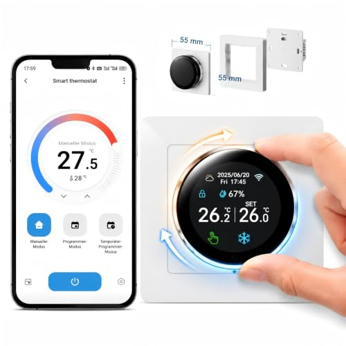 Thermostat Connecté Chaudiere Gaz WiFi Régulateur Température à Rotatif 3A | Intelligent Thermostats D'ambiance Mural Programmable Digital Compatible avec Alexa Google Home Tuya Smart Life,Écran Couleur