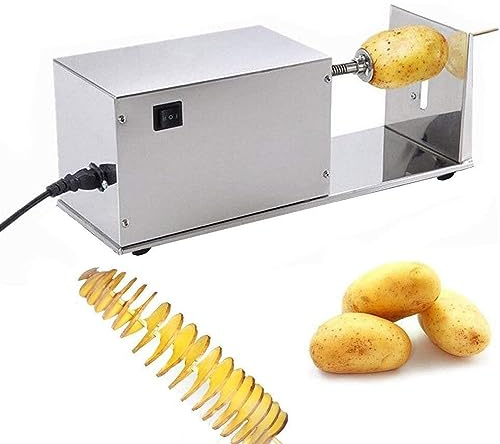 QUSYZD Affettatrice per Patate Commerciale elettrica a Spirale, Taglia Patate a Tornado, Macchina per Patatine Fritte in Acciaio Inossidabile con Interruttore di controll,