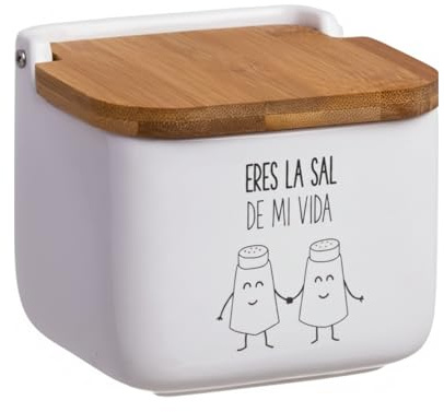 D,casa - Salero de Cocina de Cerámica con Tapa de Madera Diseños Originales ECHALE Sal A TU Dia… - Eres La Sal de Mi Vida