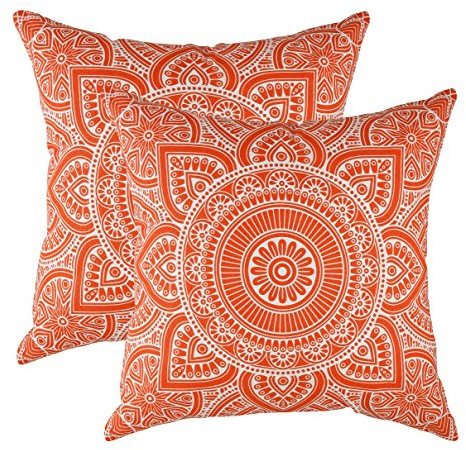 TreeWool (Pack of 2 Mandala Accent Cushion Covers in 100% Cotton Fabric (45 x 45 cm / 18 x 18 Inches, Orange)
