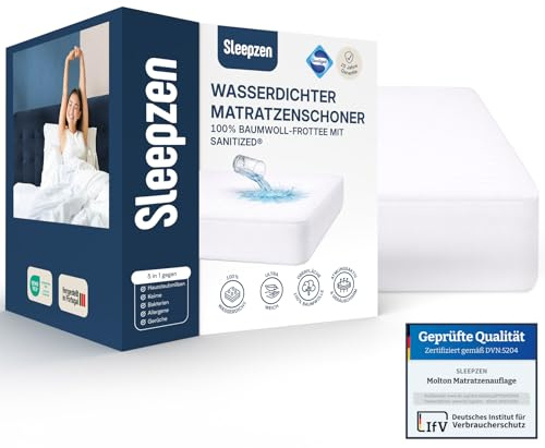 SLEEPZEN - Molton Wasserdichter Matratzenschoner 90x200, Atmungsaktiv, Geräuscharm, Hypoallergen, Baumwolle, Matratzenschoner 90 x 200, Hochwertige Qualität, Oeko-Tex®-Zertifiziert, Spannbetttuchform