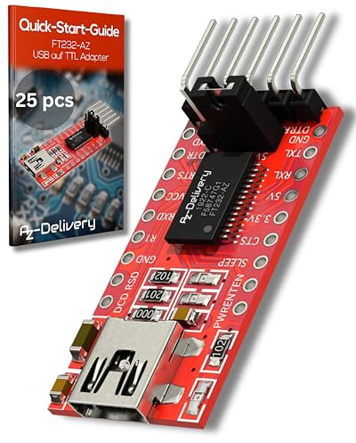 AZDelivery 25 x compatible with FT232RL Mini USB to TTL Serial Converter Adapter Module 3.3V 5.5V FT232R Port DTR RX TX VCC CTS GND Pin compatible with Arduino and Raspberry Pi including E-Book!