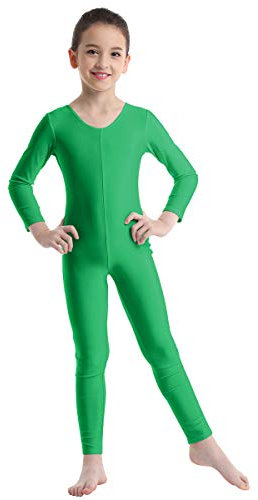 ranrann Kinder Mädchen Jungen Gymnastikanzug Langarm Body Bodysuit Overall Sport Ballett Trikot Tanz Leotard Ganzkörperanzug Einteiler Ballettanzug Turnanzug Grün 110-116/5-6 Jahre