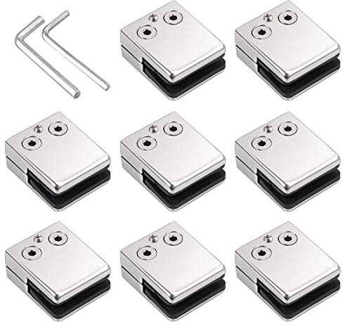 Proster Glasklemmen 8 STÜCKE Edelstahl 304 Größ für 8-10mm Dicke Glas Einstellbare Glashalterung Flache Rückseite für Balustrade Treppe Handlauf Poliertes Finish Vierkantklemmen - Silber