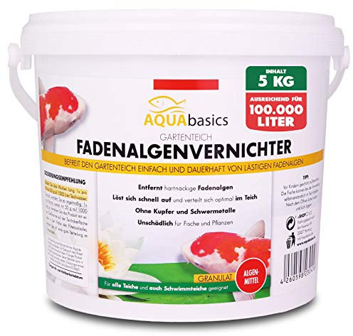 AQUAbasics Gartenteich Fadenalgenvernichter Power-GRANULAT befreit den Teich von hartnäckigen Fadenalgen dauerhaft und stopp die Neubildung von Algen, Größe:5 kg