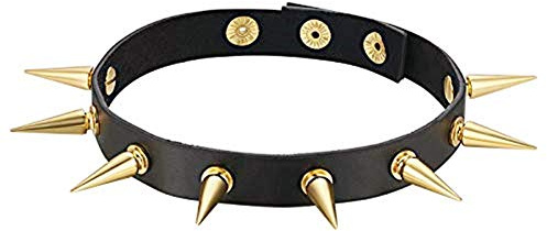 Flongo Choker Tattoo Kette Lederhalsband Damen Herren Halskette Gotik Halsband Schmuck Schwarz Braun Rot Gold Silber mit Spitz Niete Nieten Einstellbar Punk Rock