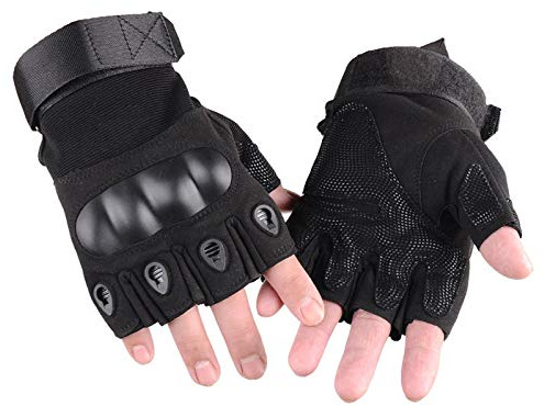 Cicilin Demi-Doigt Gants Tactiques de l'armée Militaire en Plein Air Unisexe Mitaines de Sports Gym Combat résistant aux Coupures Gants de Fitness en Similicuir Noir M