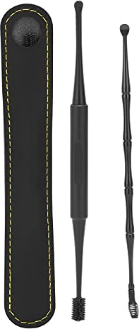 Ear Pick Earwax Removal Kit, Ear Cleansing Tool Set, Ear Curette Ear Wax Remover Tool Ear Cleaner Set, Ear Scraper Ear Wax Removal Tool Kit med Rengöringsborste och Förvaringspåse(svart)