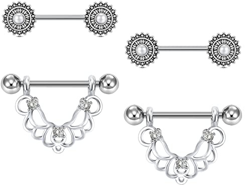 Funseedrr Brustwarzenpiercing Nippelpiercing Edelstahl 14G 14mm 16mm Stab Hufeisen Brustpiercing Piercing Brustwarze Barbells