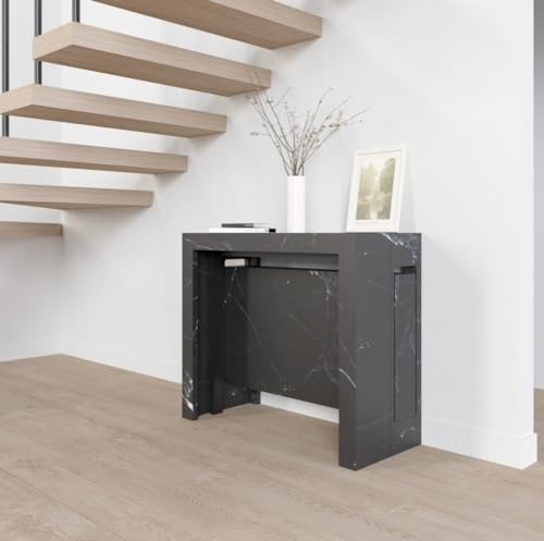 VE.CA - Tavolo Allungabile Mercurio, Made in Italy - Console Allungabile con Porta Prolunghe fino a 3 Metri, 14 Posti Marmo Nero - Moderno da Sala da Pranzo (14 Posti, Marmo Nero)