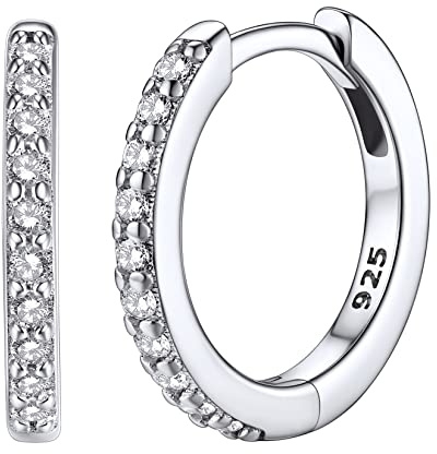 Petit Creoles Argent Femme Strass 10mm Boucle d'Oreille lot Cartilage Zircon Blanc Vintage Mini 925 Anneau Mignon Bijoux Cadeau Fille Copine Mariage Noël Anniversaire