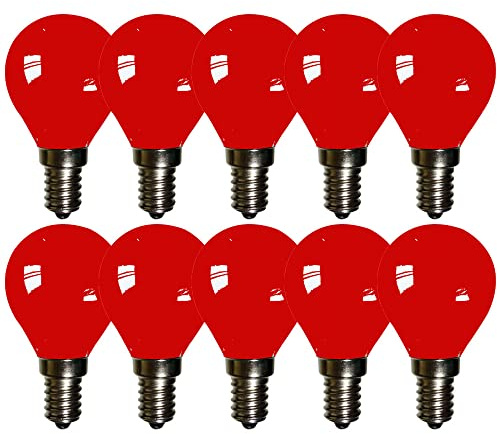 NCC-Licht 10x LED Lampe P45 Tropfen 2W E14 10lm Rot für Innen & Außen | Farbige LED Leuchtmittel, ersetzt 10W Glühlampe mit E14 Schraubsockel, für Biergarten Party und dekorative Beleuchtung