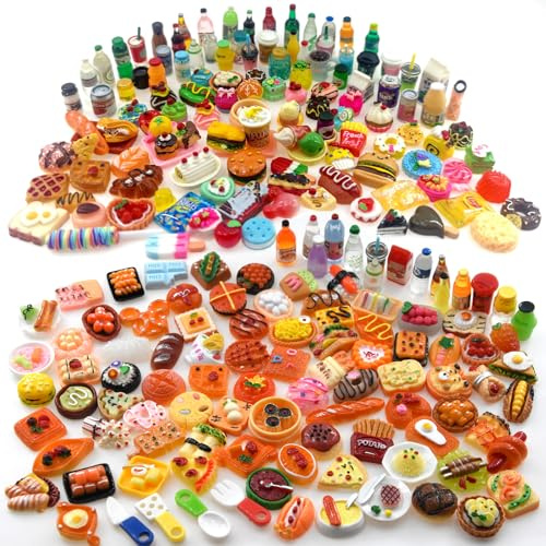 Nuanmu 100 Pieces Miniature Food Drink Bottles Pretend Play Kitchen Game Party Toys Dollhouse, (NM001)