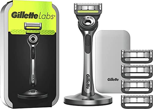 GilletteLabs Avec Barre Exfoliante, Rasoir Pour Homme de Gillette, 1 Manche, - 5 Recharges De Lames, Avec Étui De Voyage, Idée Coffret Cadeau Homme