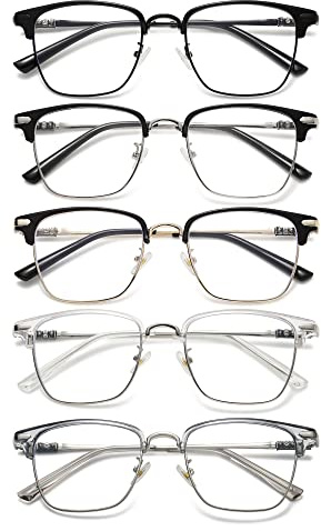 KOOSUFA Mode Anti Blaulicht Lesebrille Herren Damen Retro Nerdbrille Hornbrille Metallrahmen Anti Müdigkeit Lesebrillen Lesehilfe mit Stärke 0.0 1.0 1.5 2.0 2.5 3.0 3.5 4.0