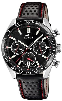 LOTUS Reloj Hombre 18915/4 Chrono Caja de Acero Inoxidable 316l Plateado Correa de Cuero Negro