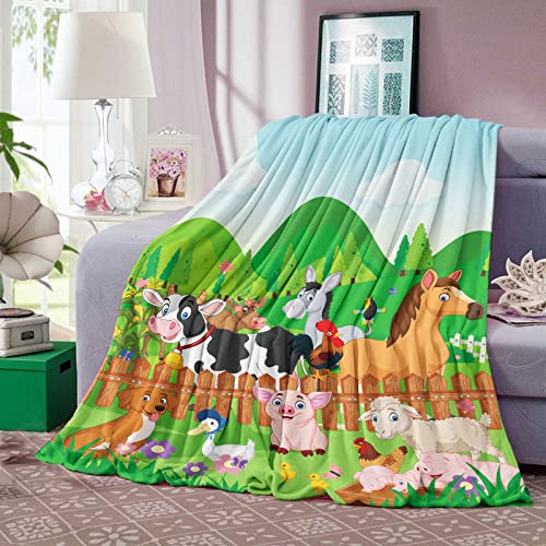 Kuscheldecke Kinder Bauernhof, Decke Bauernhof Tier, Weich Flanelldecke Schwein Hund Ochse, Plüsch Fleece Wohndecke Schaf Huhn für Baby Newborn Jungs Mädchen Geburtstagsgeschenke Krippe, 76x125cm