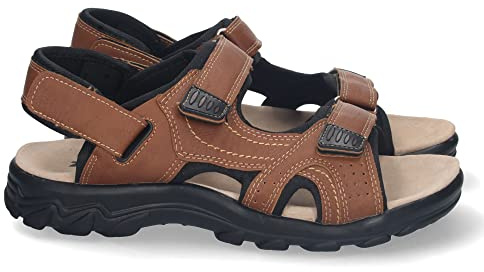 72015 Sandalia Plana de Hombre, Comoda, Abierta, con Planta de Piel, y Cierres de Cierre autoadherente, Primavera Verano 2023 Camel Talla 41