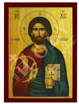 Generic Holzschild mit Jesus-Christus-Ikone, Pantokrator, handgefertigt, griechisch-orthodox, byzantinisch, religiös, Wandbild, 11 x 15 cm, für Wohnzimmer, Schlafzimmer, Heimbüro | Holzschild mit Passepartout, fertig zum Aufhängen, ideal für Taufe, Hochzeit und Namenstag, authentische Andachtskunst