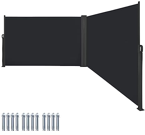 VA-Cerulean Seitenmarkise Doppel ausziehbar, Sichtschutz Balkon, Sonnenschutz UV-Beständig, Einstellbar Breite Windschutz Terrasse für Zaun Garten, 2 x 6m Dunkelgrau, (HAG8312B)-GW-LUK