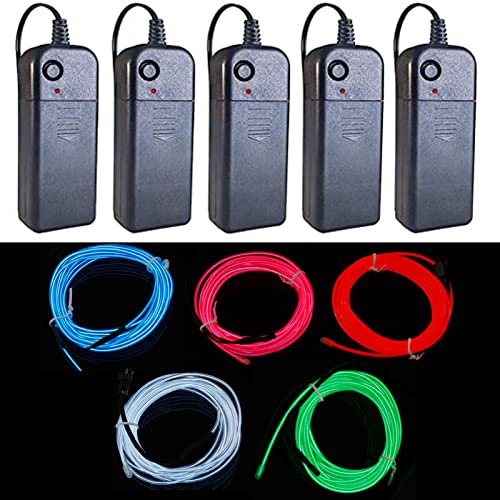 GERUI 2M EL Draht Neonlicht Draht 5 Farben für Halloween DIY Kostüm | Flexibler Leuchtdraht für Dekoration, Cosplay und Party ohne LED Streifen