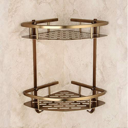 Shower Caddy,Bathroom Shower Shelf Organiser, Bathroom Shower Caddies Bathroom Antique Bronze Shelf Two Layer Corner Aluminum Basket Shower Caddy Hair Dryer Holder Etagere Salle De Bain Murale Tipi
