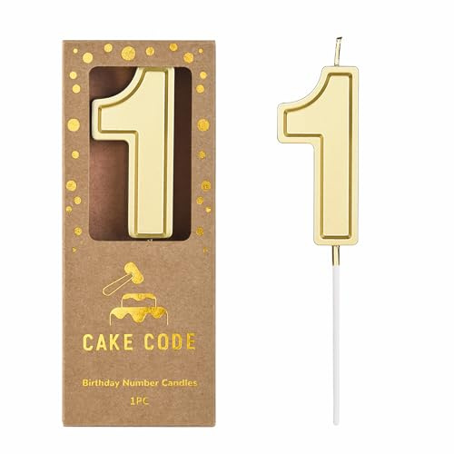 CAKE CODE 2.76 Inch Roma Gold 1 Number Birthday Candles, Gold Number Candles, Cake Number Candles, Party Celebration