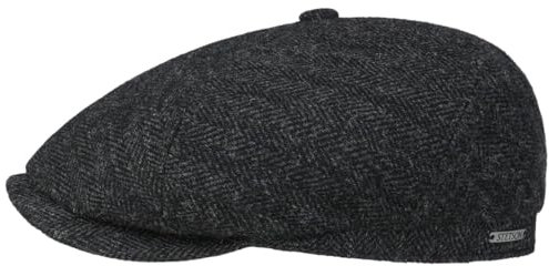 Stetson Brooklin Flatcap Herringbone 100% Wolle Herren Herbst Winter schwarz-grau 57 cm