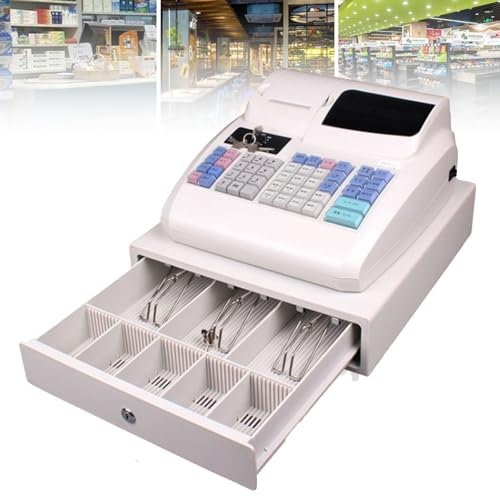 Oiyekntd Elektronische Registrierkasse mit Schnelllastthermiedrucker, Bargeld- und Münzschublade, Cash -Management -System mit 48 Schlüssel, gewerbliche Registrierkasse für Kleinunternehmen